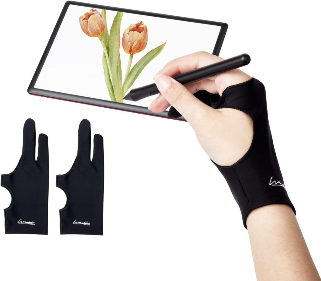 Digital Drawing Glove 2 Pack,Artist Glove for Drawing Tablet,ipad,Sketching,Art Glove with Two Finger for Right Hand and Left Hand （Smudge Guard, Medium,3.15x8.58inch