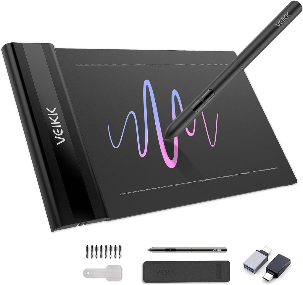 Drawing Tablet,VEIKK S640 Digital Graphics Tablet, 6x4 Inch Ultra-Thin Portable OSU! Tablet, Battery-Free Stylus for OSU! Game and Teaching Online Classes,Support Windows Mac Linux Chrome Android OS