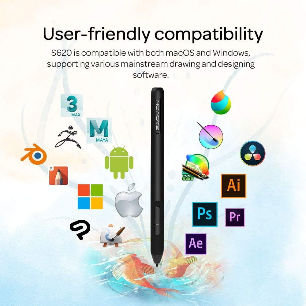 GAOMON S620 6.5 x 4 Inches Graphics Tablet with 8192 Passive Pen 4 Express Keys for Digital Drawing  OSU  Online Teaching-for Mac Windows Android OS