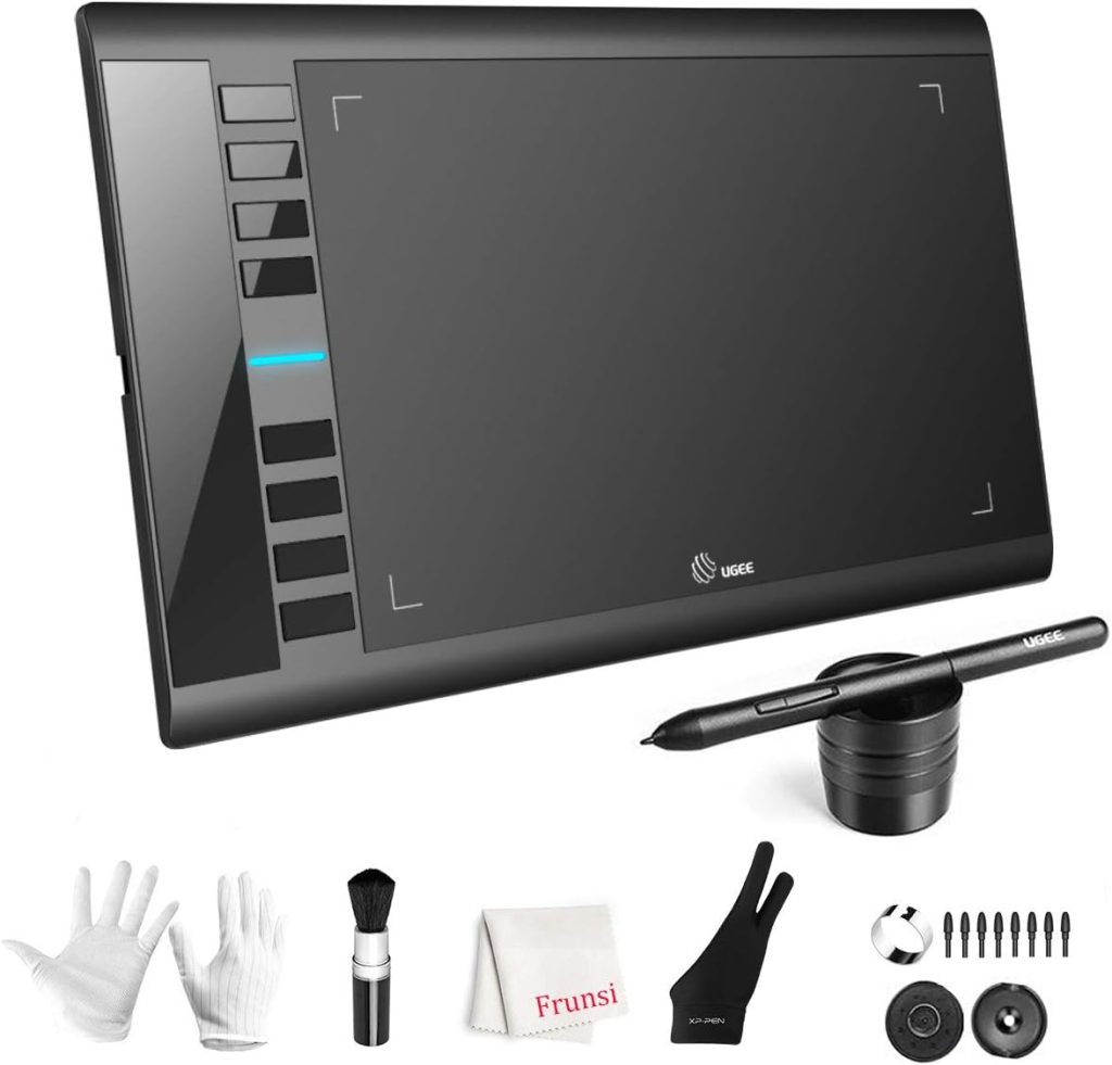 UGEE M708 10 x 6 inch Large Drawing Tablet with 8 Hot Keys, Passive Stylus of 8192 Levels Pressure, Graphics Tablet for Paint, Design, Art Creation Sketch