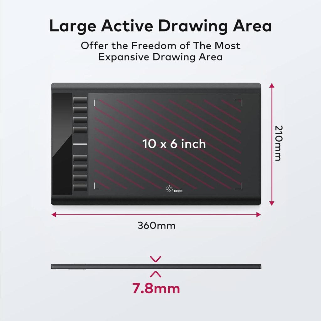 UGEE M708 V3 Graphics Drawing Tablet,10X6 Inches Digital Drawing Tablet with 8 Hot Keys 8192 Levels Pen Compatible with Chromebook, Linux, Windows 7/8/10/11, macOS 10.10