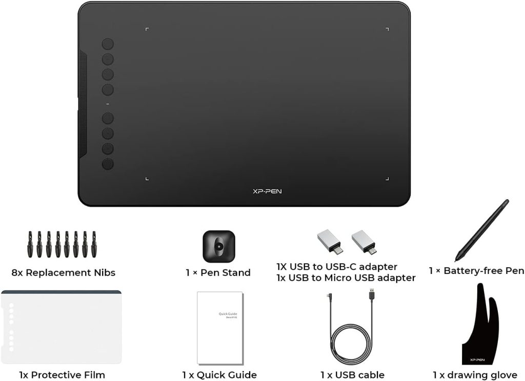 XPPen Deco 01 V2 Drawing Tablet 10x6.25 Inch Graphics Tablet Digital Drawing Tablet for Chromebook with Battery-Free Stylus and 8 Shortcut Keys (8192 Levels Pressure)