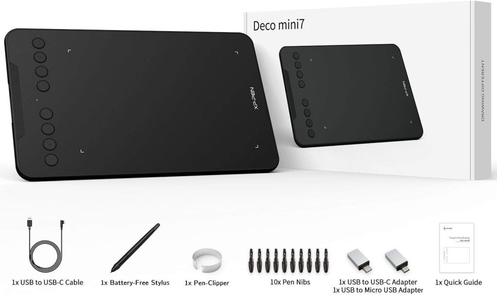 XPPen Deco Mini7 Drawing Tablet Computer Graphic Tablet with 8192 Levels Pressure, 7 x 4 inch Artist Pen Tablet 8 Shortcut Keys for Student E-Learning and Online Teaching Compatible with Chromebook