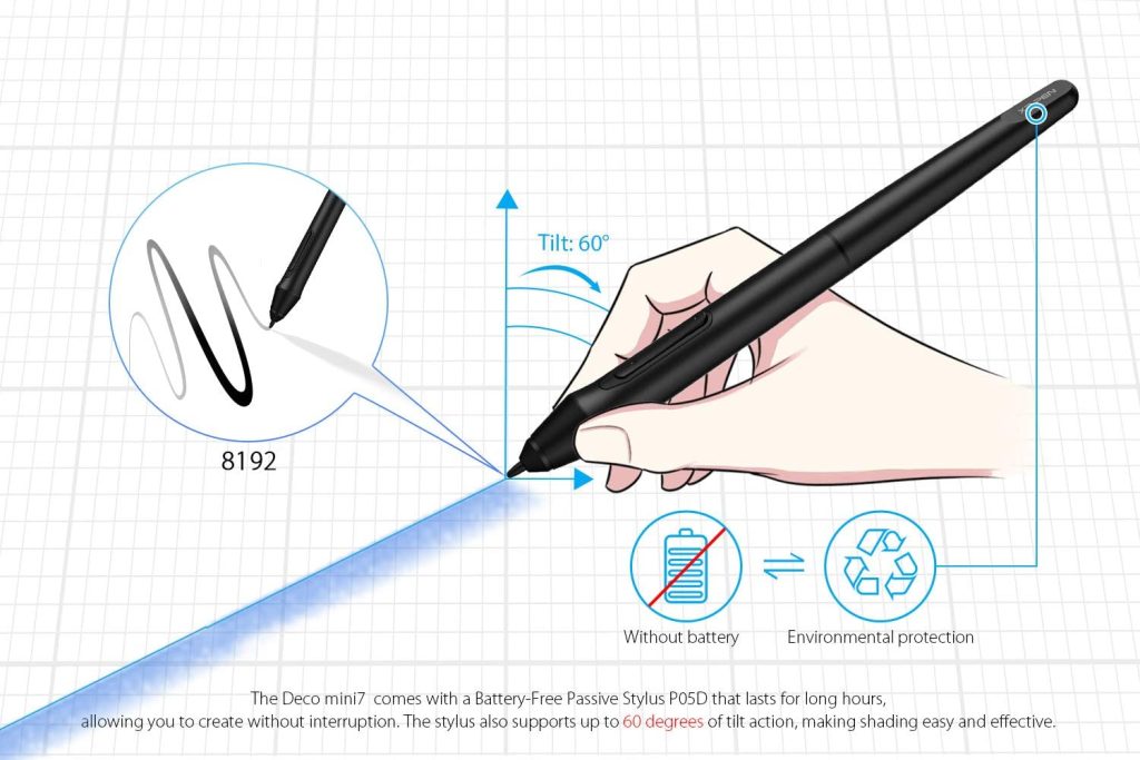 XPPen Deco Mini7 Drawing Tablet Computer Graphic Tablet with 8192 Levels Pressure, 7 x 4 inch Artist Pen Tablet 8 Shortcut Keys for Student E-Learning and Online Teaching Compatible with Chromebook