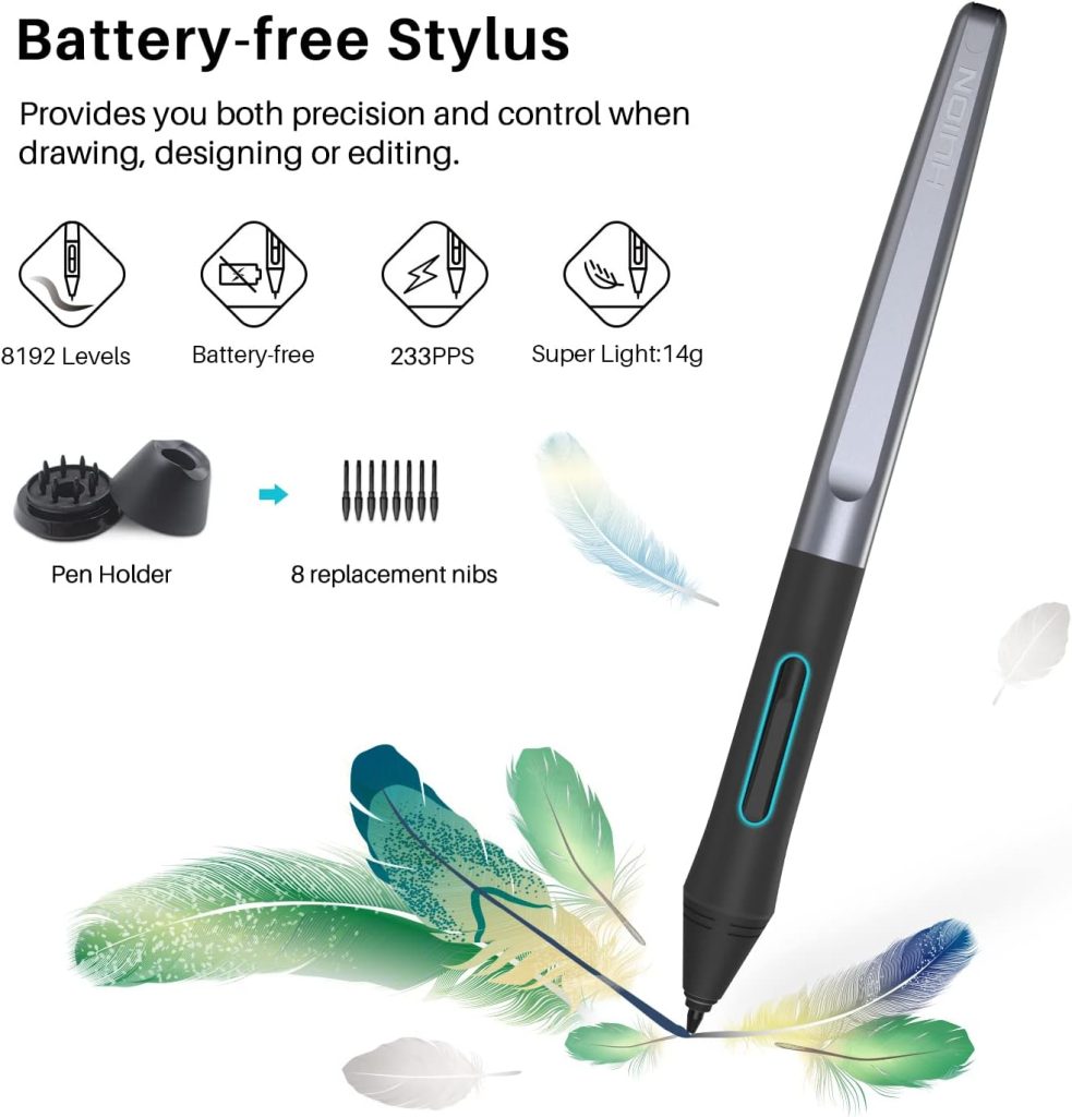 HUION Inspiroy H1060P Graphics Drawing Tablet with 8192 Pressure Sensitivity Battery-Free Stylus and 12 Customized Hot Keys, 10 x 6.25 inches Digital Art Tablet for Mac, Windows PC and Android