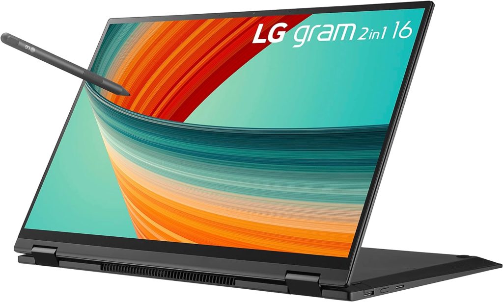 LG gram 16” 2in1 Lightweight Laptop, Intel 13th Gen Core i7 Evo Platform, Windows 11 Home, 16GB RAM, 512GB SSD, Black